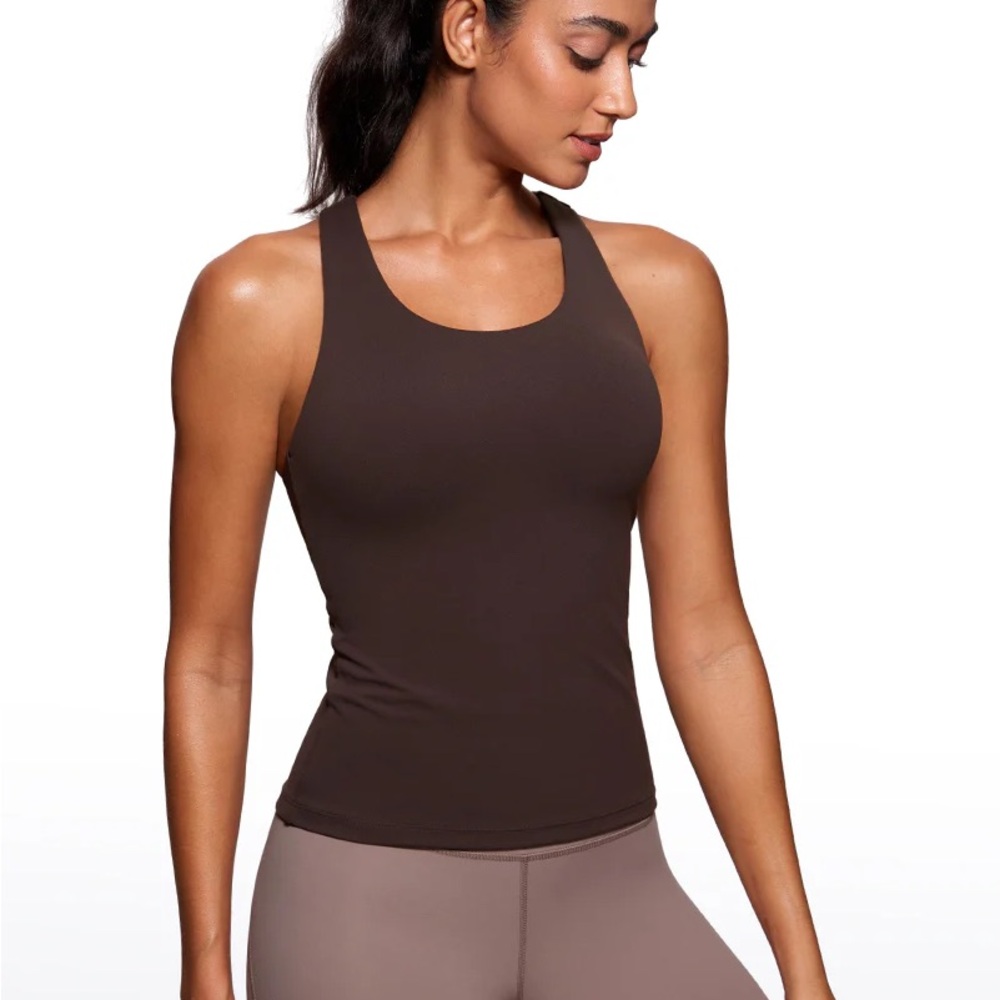 NWT Butterluxe Waist Length Built-in Bra Tank in Hot Fudge Brown - size Medium